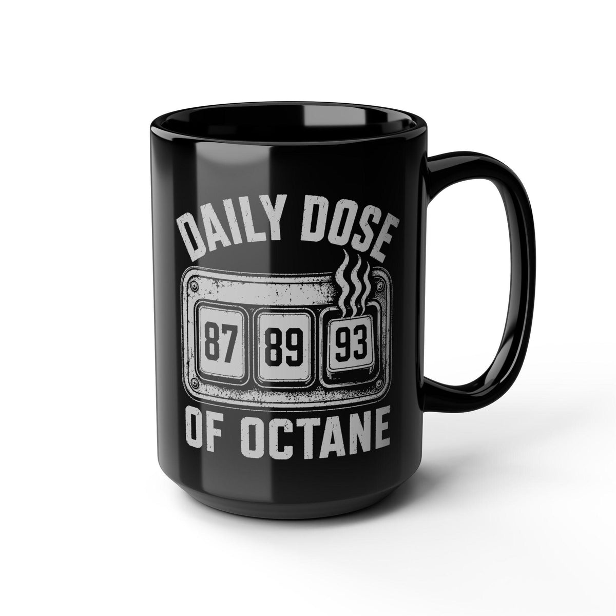 Daily Dose of Octane Coffee Mug - 15oz black coffee mug, angled view