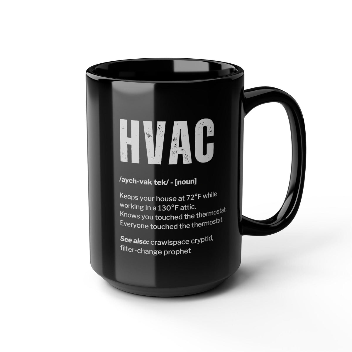 HVAC Definition Coffee Mug - 15oz black coffee mug, angled view