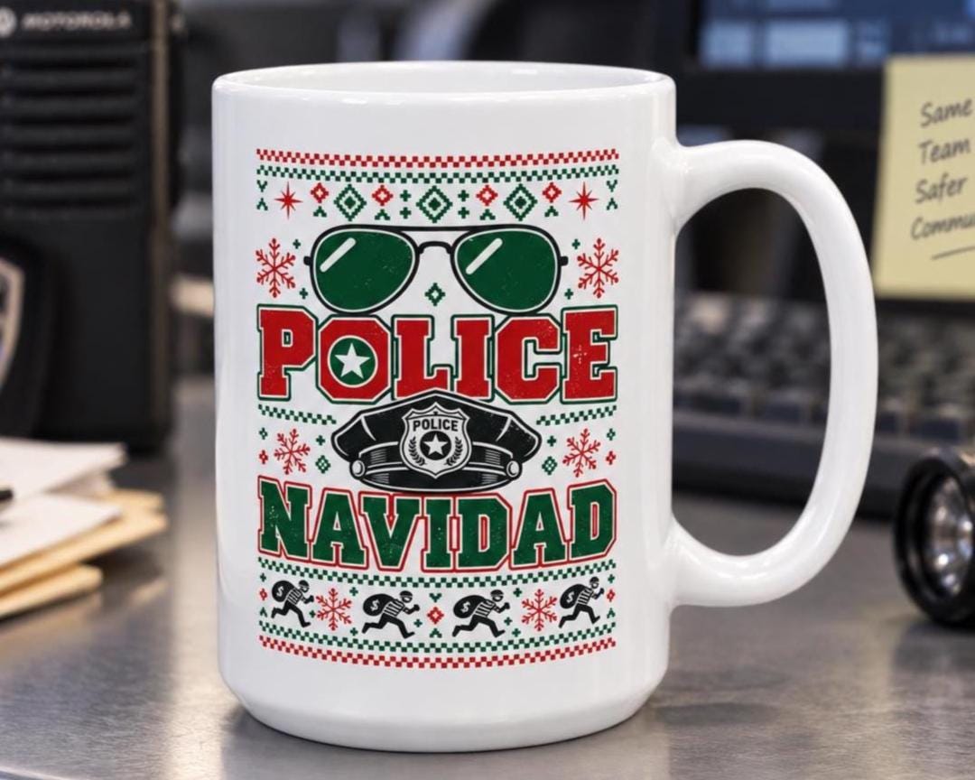 Police Navidad Coffee Mug - lifestyle photo