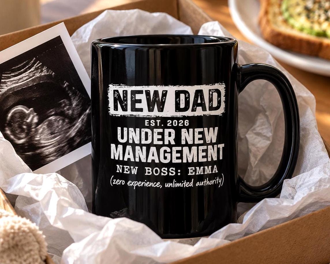 New Dad Under New Management Coffee Mug - lifestyle photo
