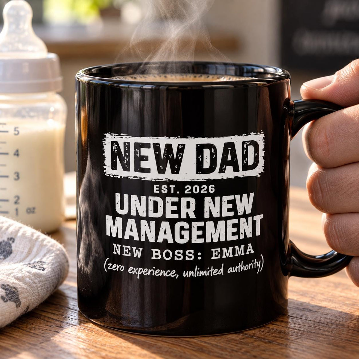 New Dad Under New Management Coffee Mug - lifestyle photo