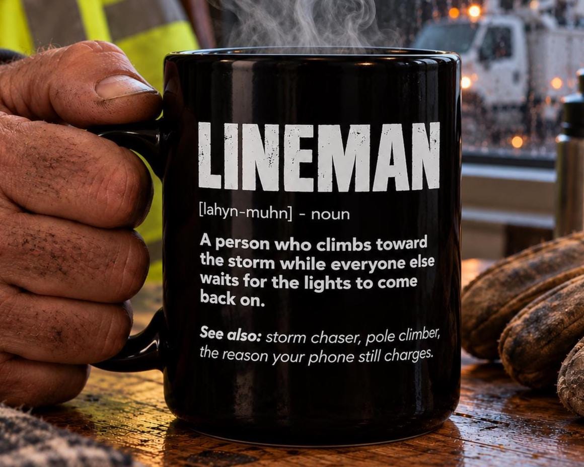 Lineman Definition Coffee Mug - 15oz black coffee mug, angled view