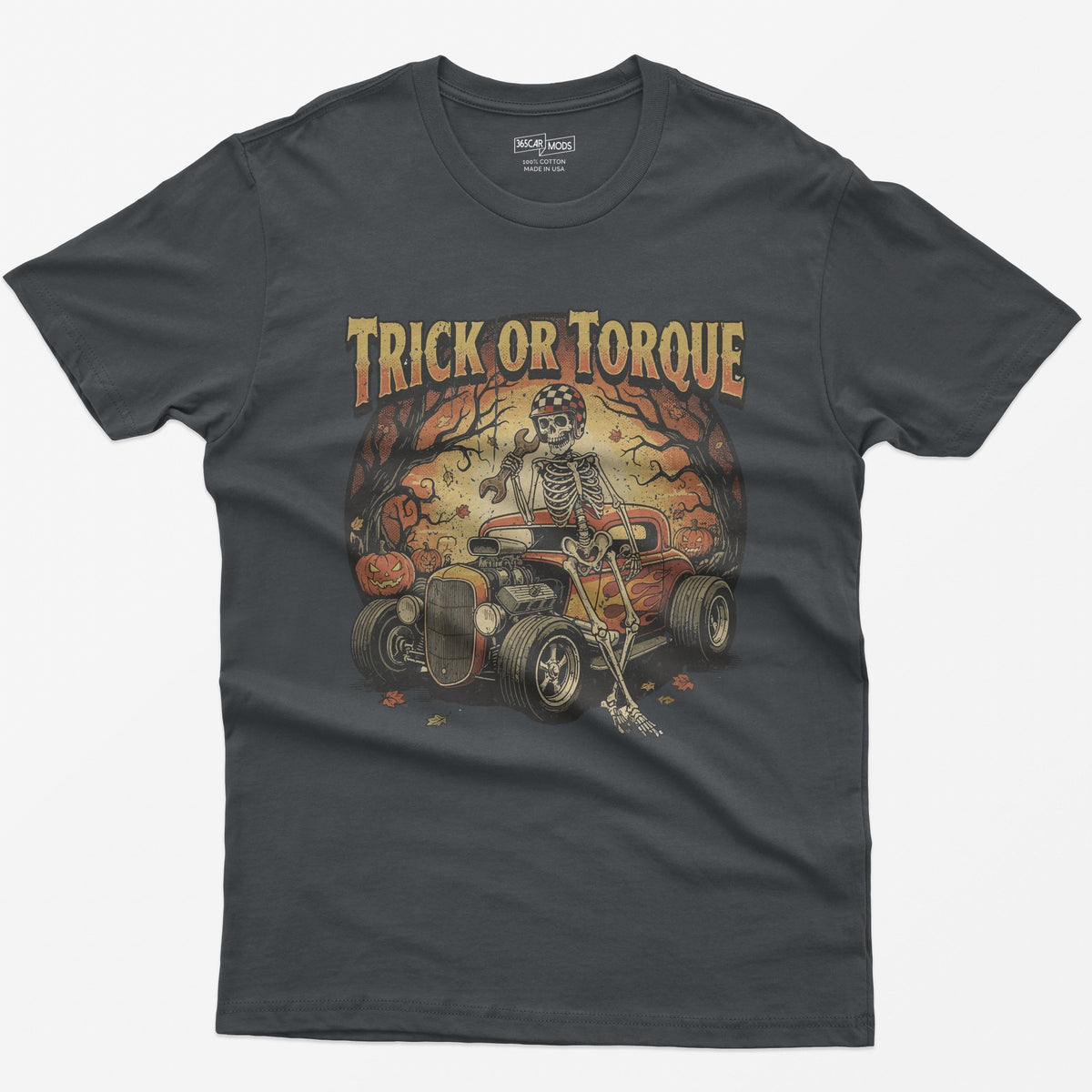 Trick or Torque Mechanic Skeleton T-Shirt - Charcoal