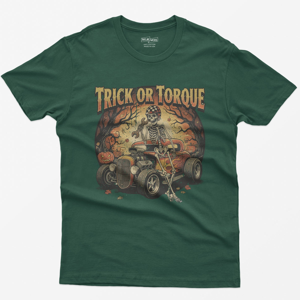 Trick or Torque Mechanic Skeleton T-Shirt - Forest Green