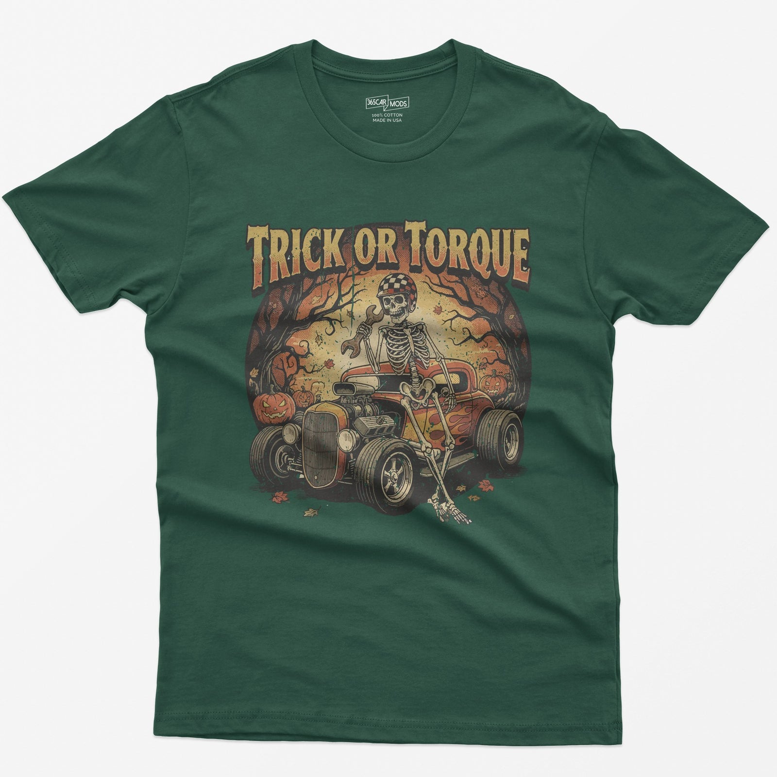 Trick or Torque Mechanic Skeleton T-Shirt - Forest Green
