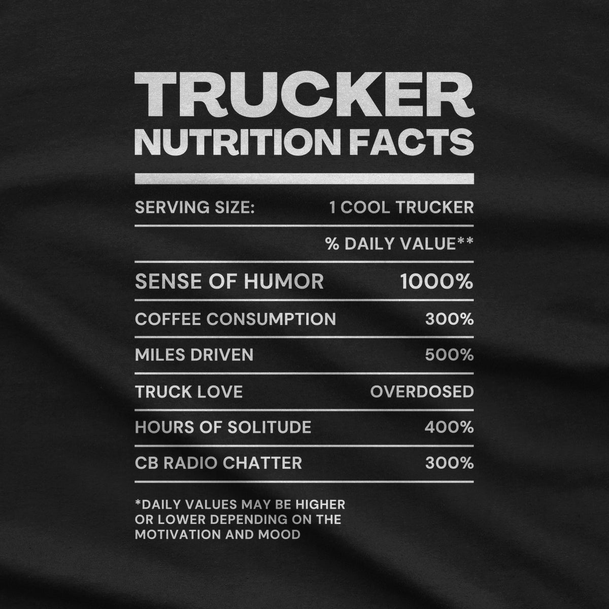 Trucker Nutrition Facts T-Shirt design close-up