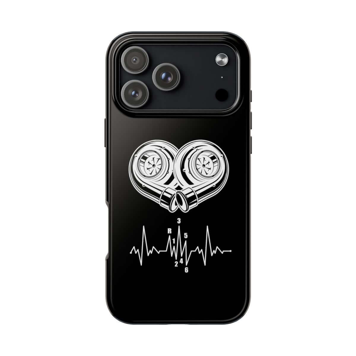Turbo Heartbeat tough phone case on iPhone 18 Pro Max, back view