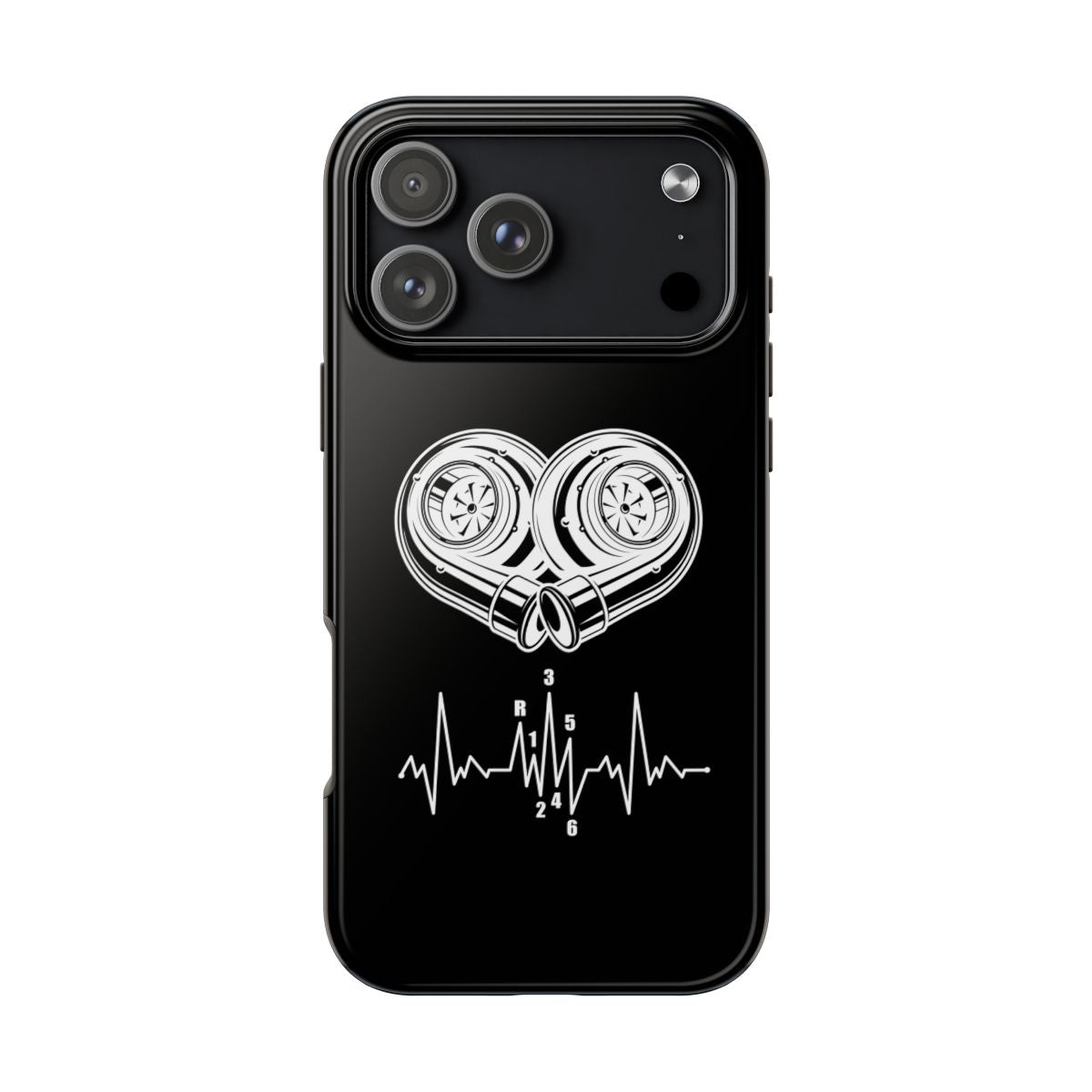 Turbo Heartbeat tough phone case on iPhone 18 Pro Max, back view