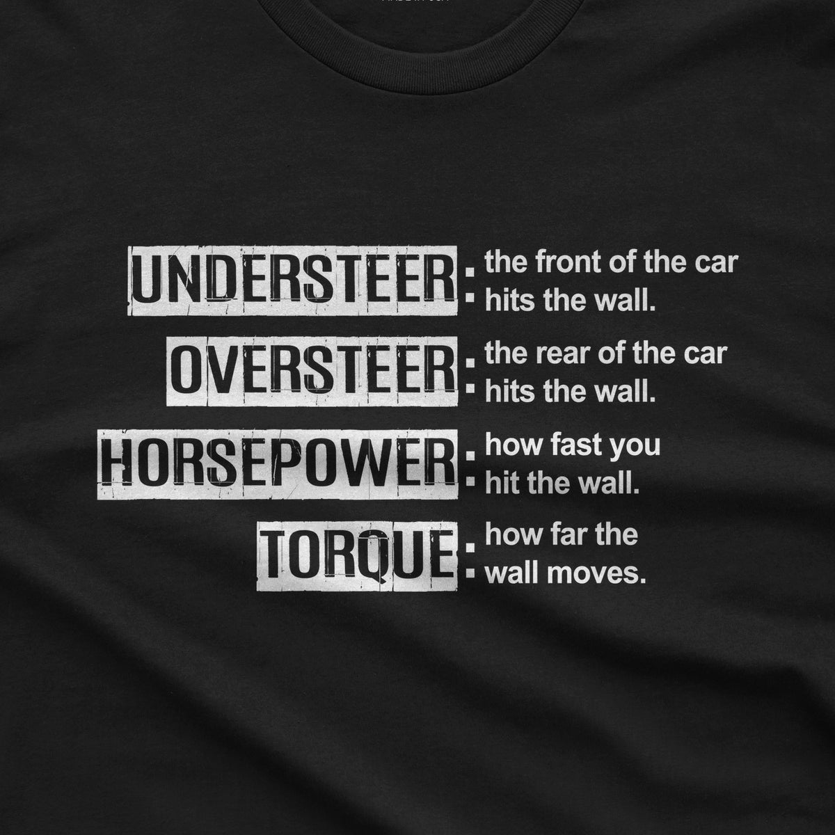 Understeer Oversteer Horsepower Torque T-Shirt design close-up
