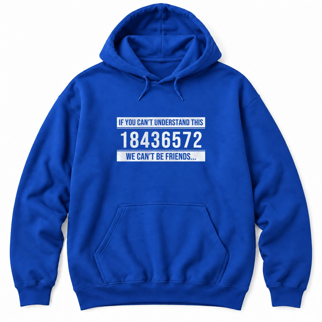 Royal hoodie with IF YOU CAN'T UNDERSTAND THIS 18436572 WE CAN'T BE FRIENDS in white distressed text