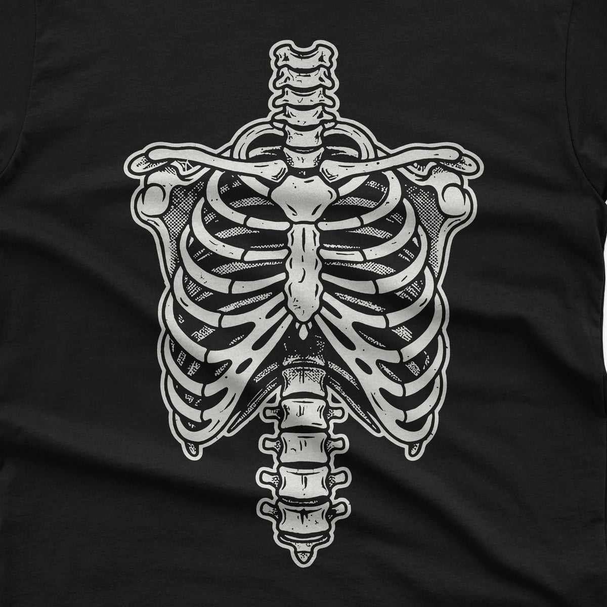 Vintage Rib Cage Skeleton T-Shirt design close-up