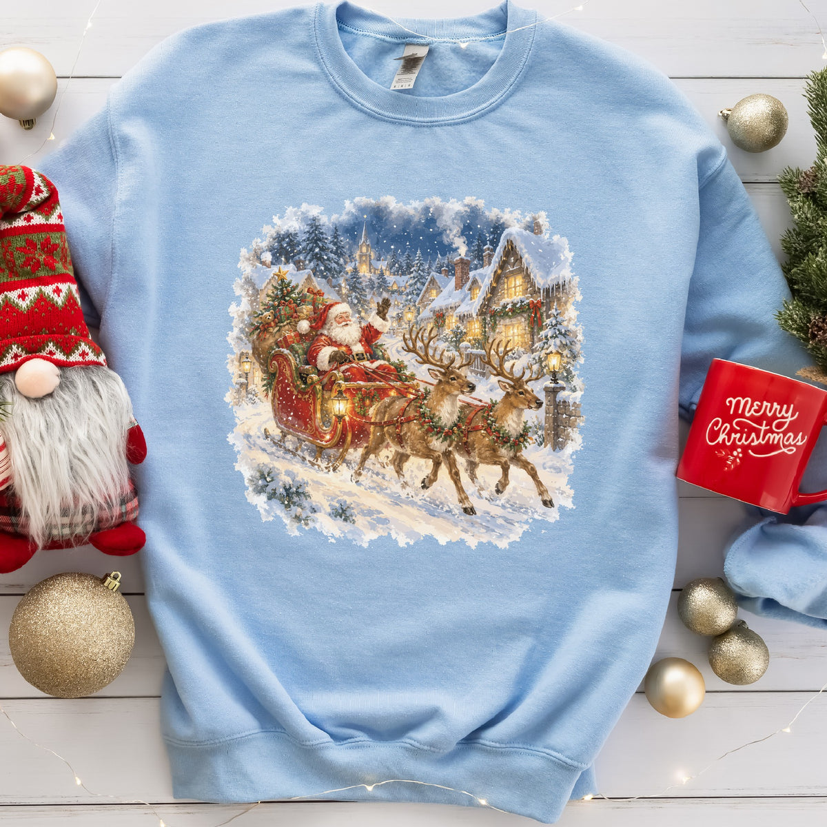 Vintage Santa Christmas Sweatshirt - Light Blue