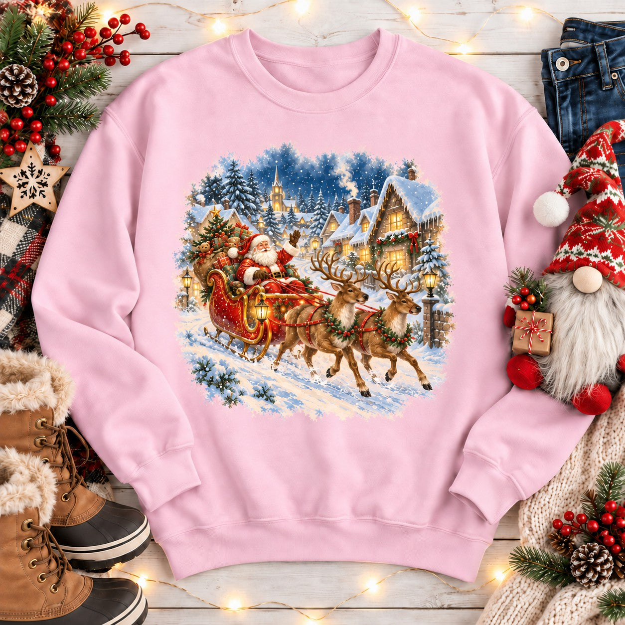 Vintage Santa Christmas Sweatshirt - Light Pink