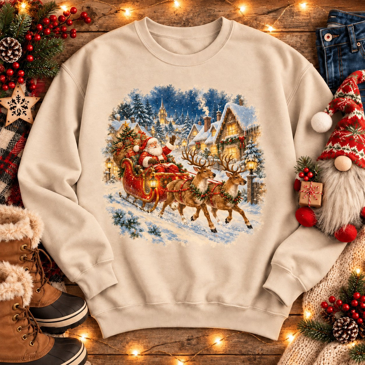 Vintage Santa Christmas Sweatshirt - Sand