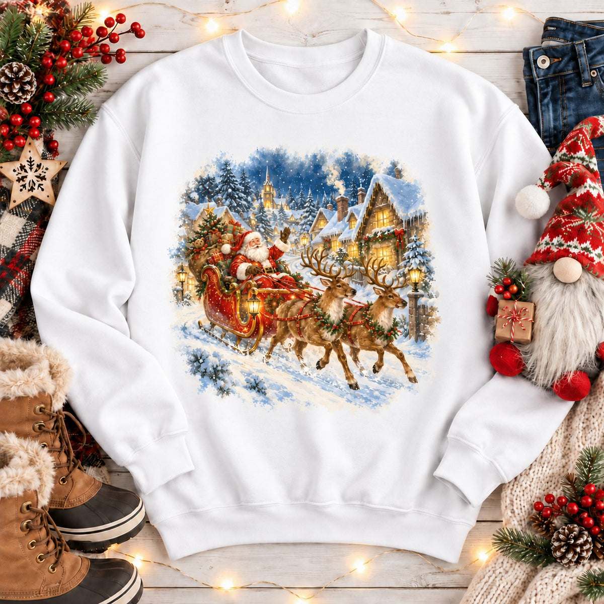 Vintage Santa Christmas Sweatshirt - White