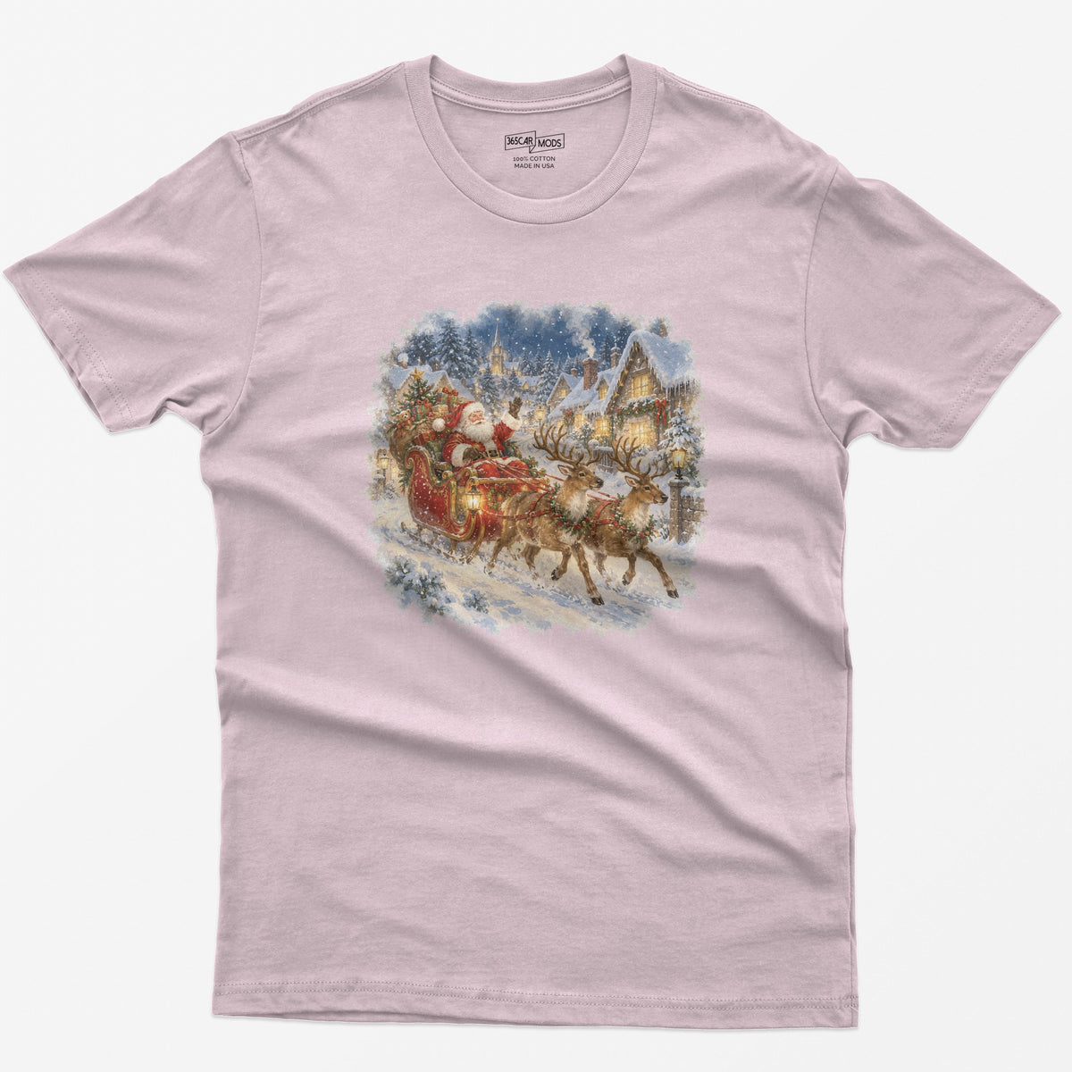 Vintage Santa Sleigh Christmas T-Shirt - Light Pink