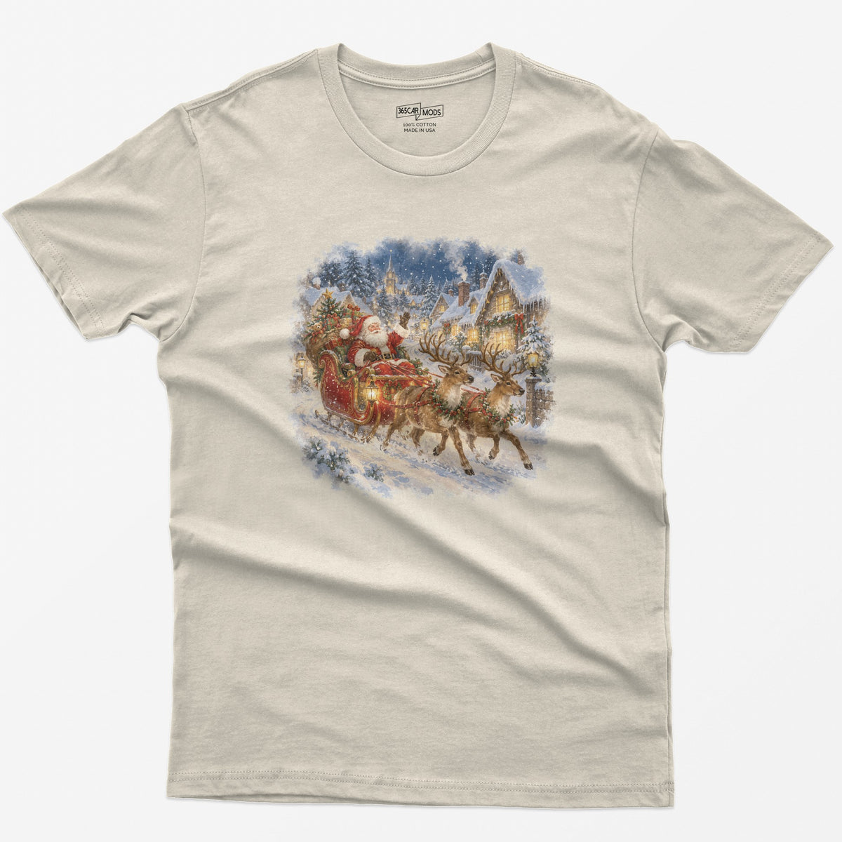 Vintage Santa Sleigh Christmas T-Shirt - Natural