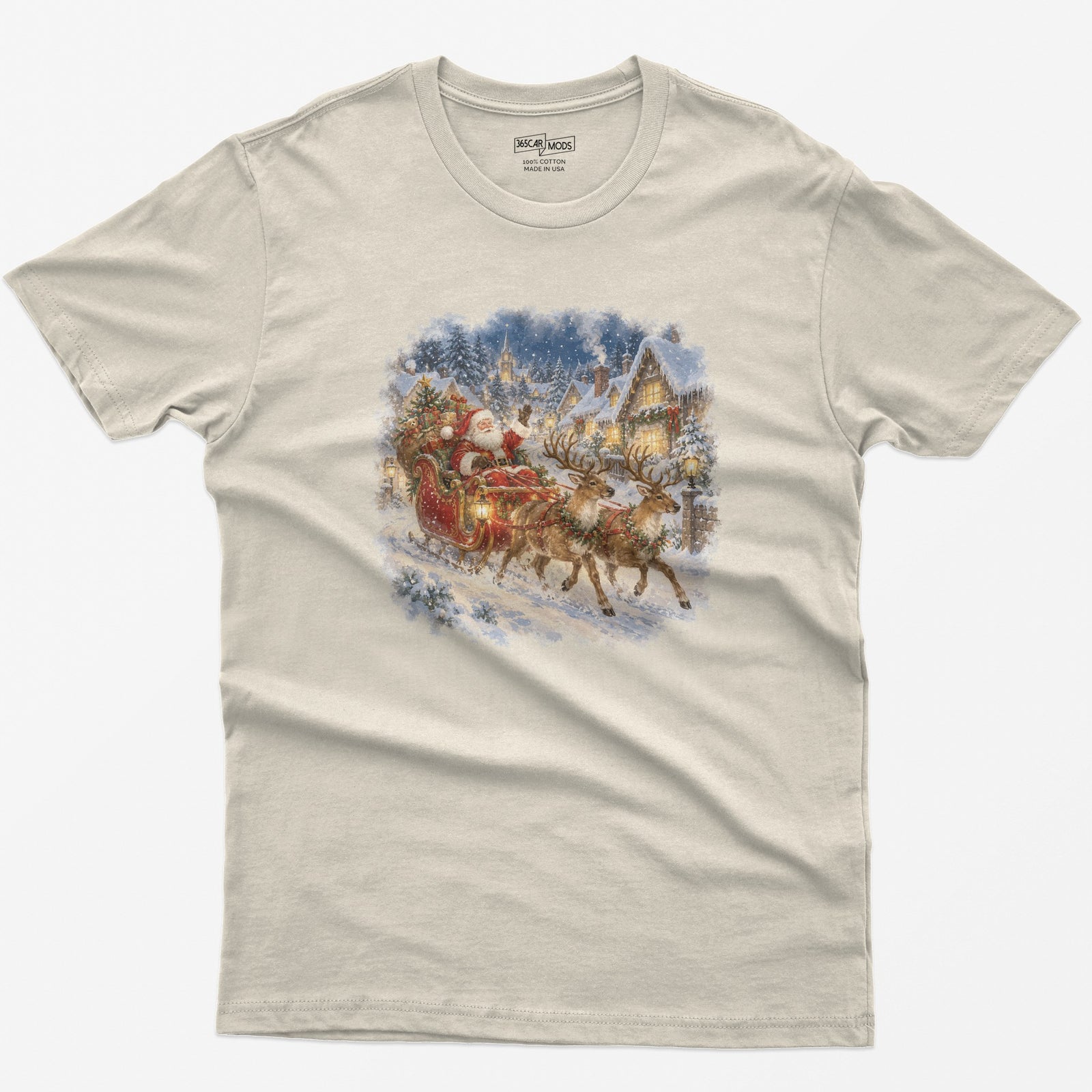 Vintage Santa Sleigh Christmas T-Shirt - Natural