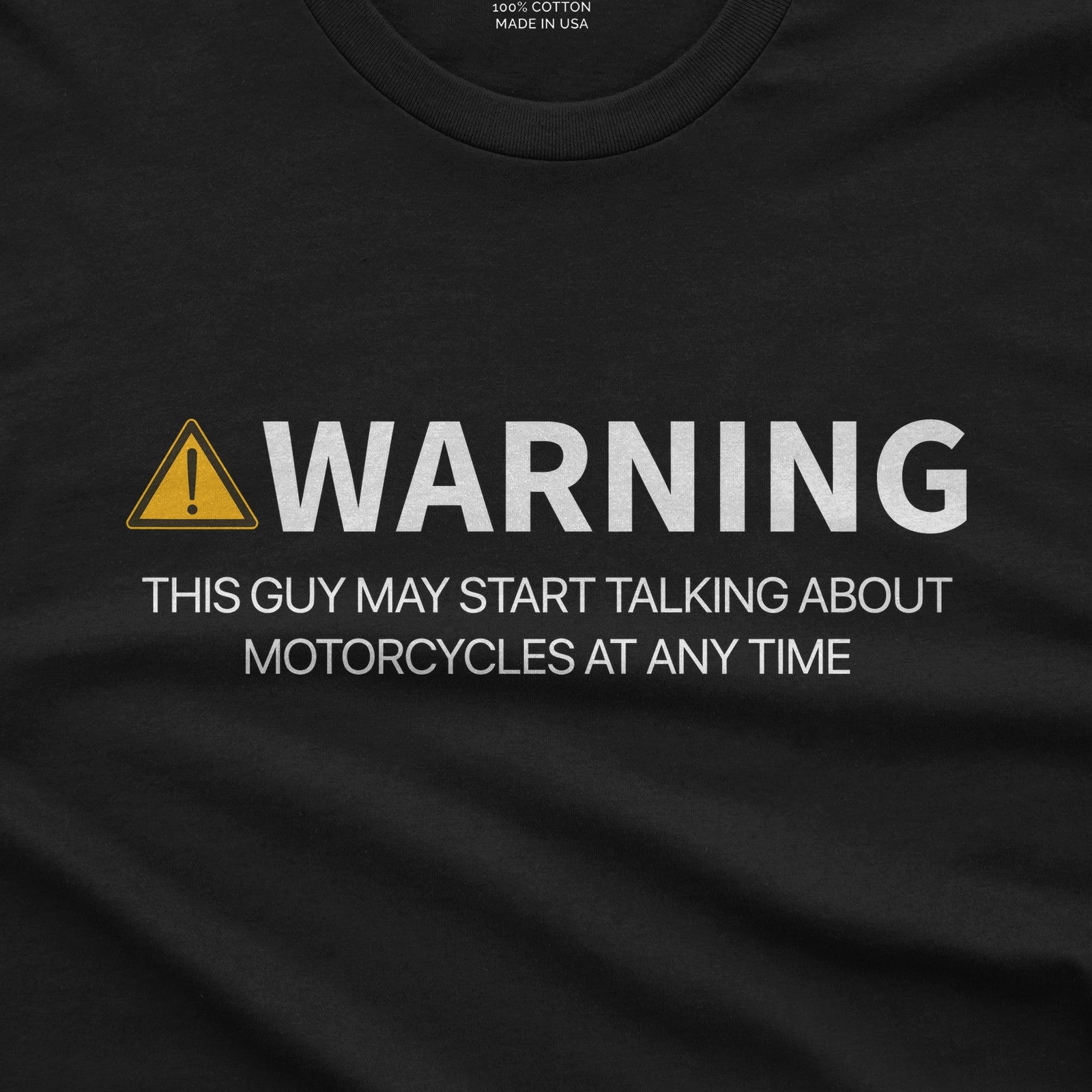 Warning May Start Talking About Motorcycles T-Shirt design close-up