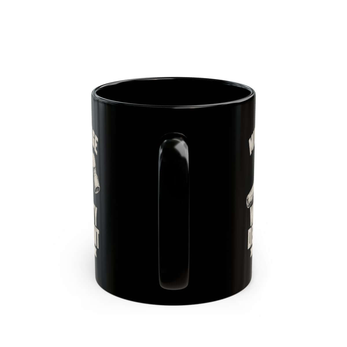 Warranty Department Personalized Garage Mug - 11oz black coffee mug, handle facing front