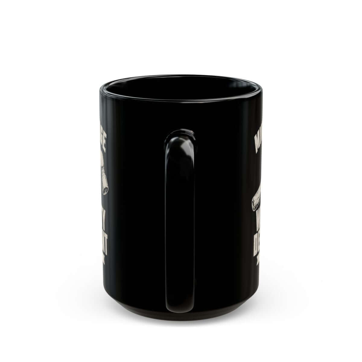 Warranty Department Personalized Garage Mug - 15oz black coffee mug, handle facing front