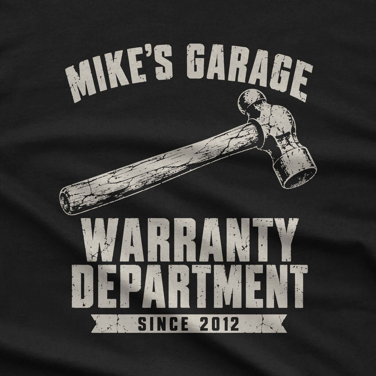 Warranty Department Personalized Garage T-Shirt design close-up