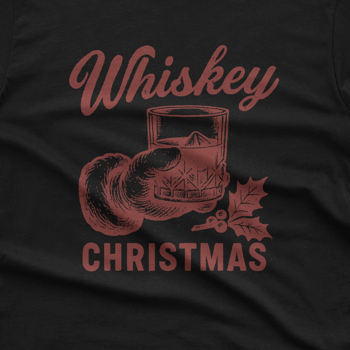 Whiskey Christmas Santa T-Shirt design close-up
