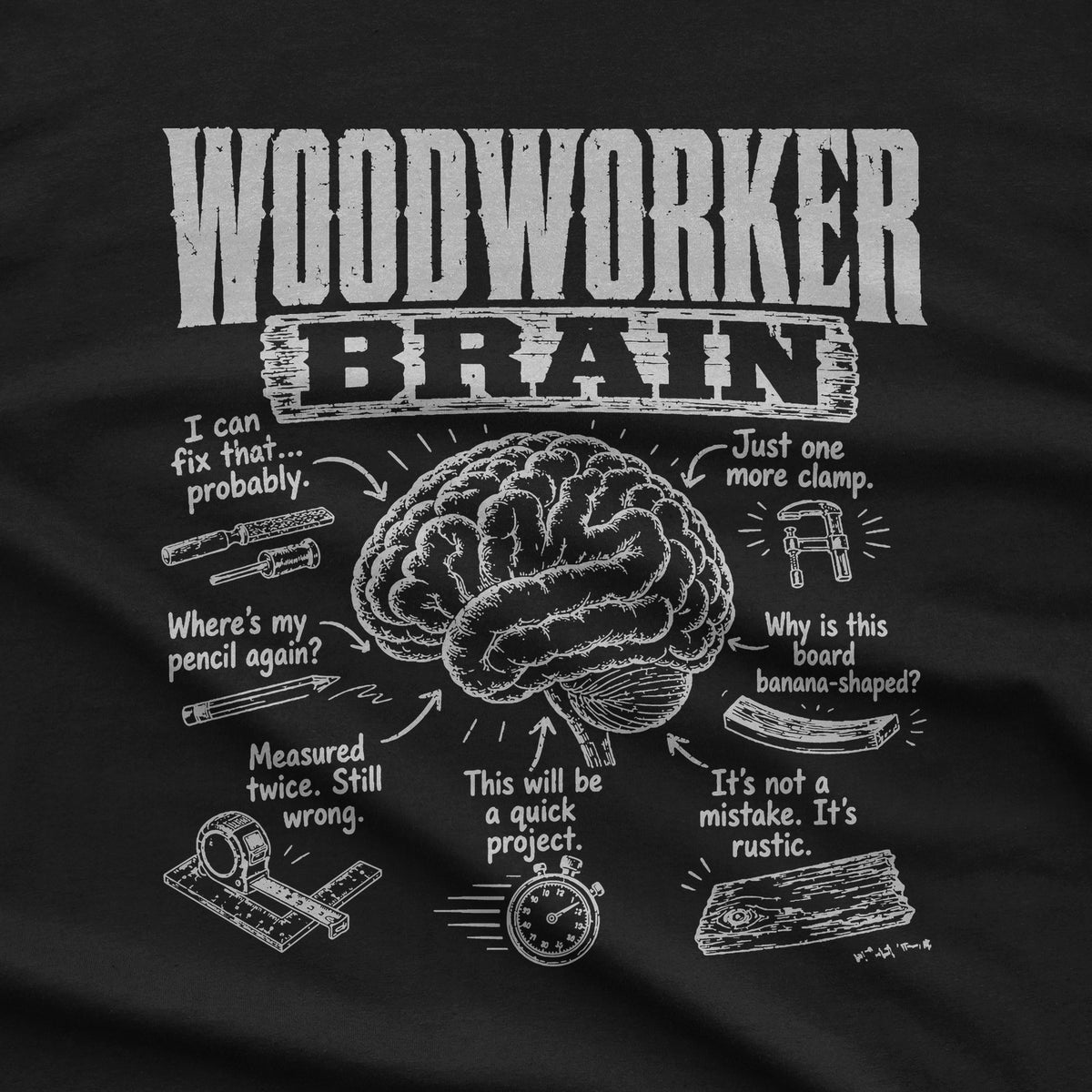 Woodworker Brain T-Shirt design close-up