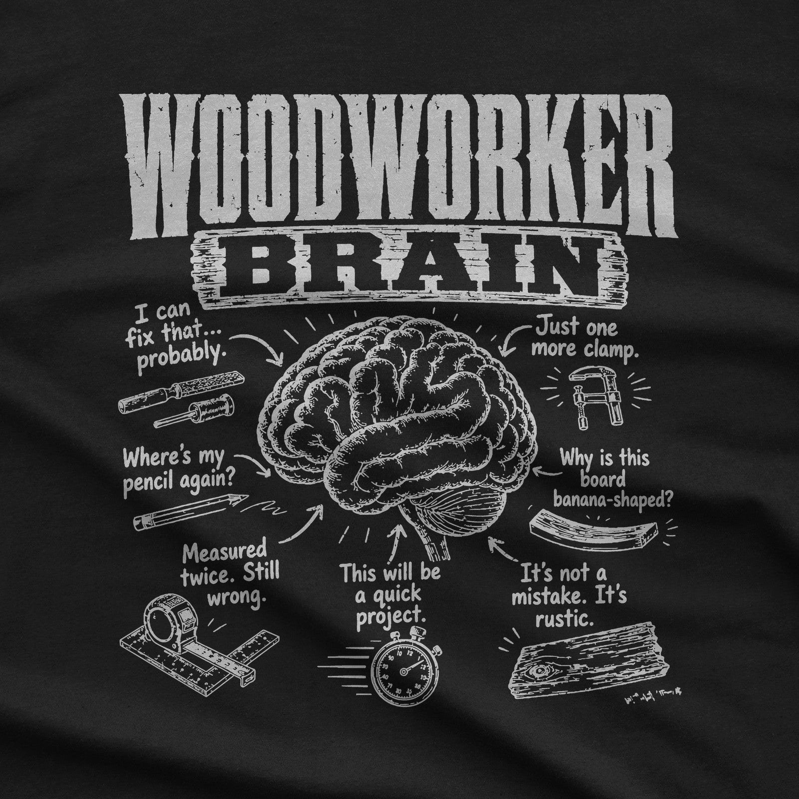 Woodworker Brain T-Shirt design close-up