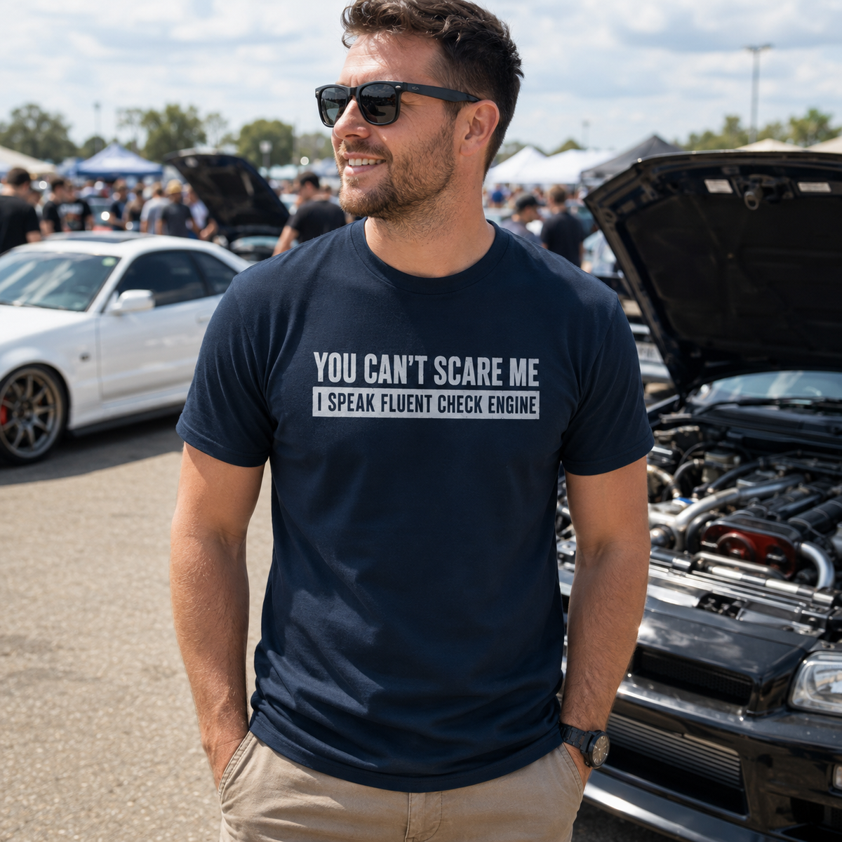 Minimalist Check Engine shirt sand | Car fanatic tee | 365CarMods