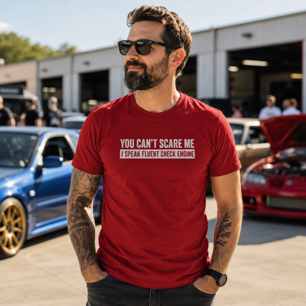 Minimalist Check Engine t-shirt back view | Car nerd shirt | 365CarMods