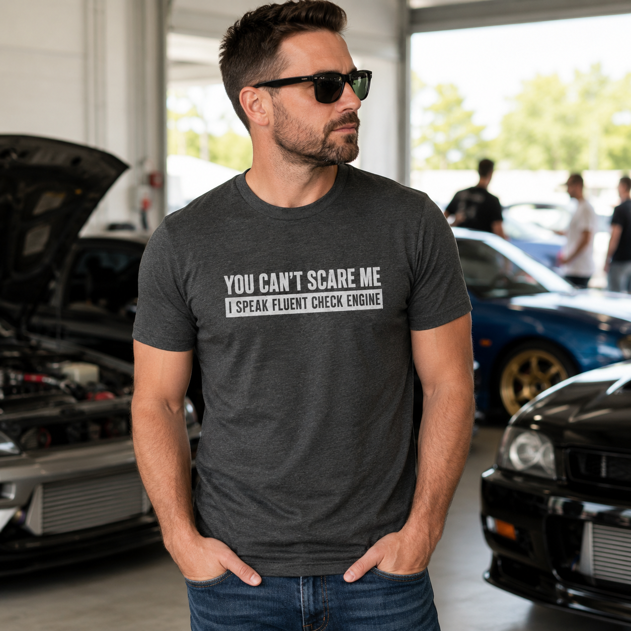 Minimalist Check Engine shirt ash | Petrolhead gift tee | 365CarMods