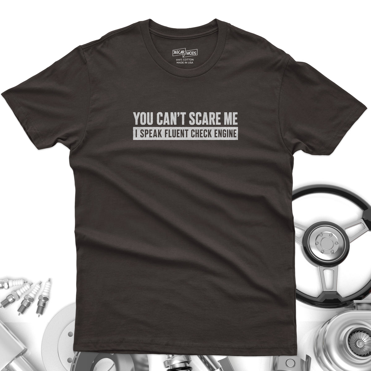 Minimalist Check Engine t-shirt size chart | S to 5XL sizing | 365CarMods