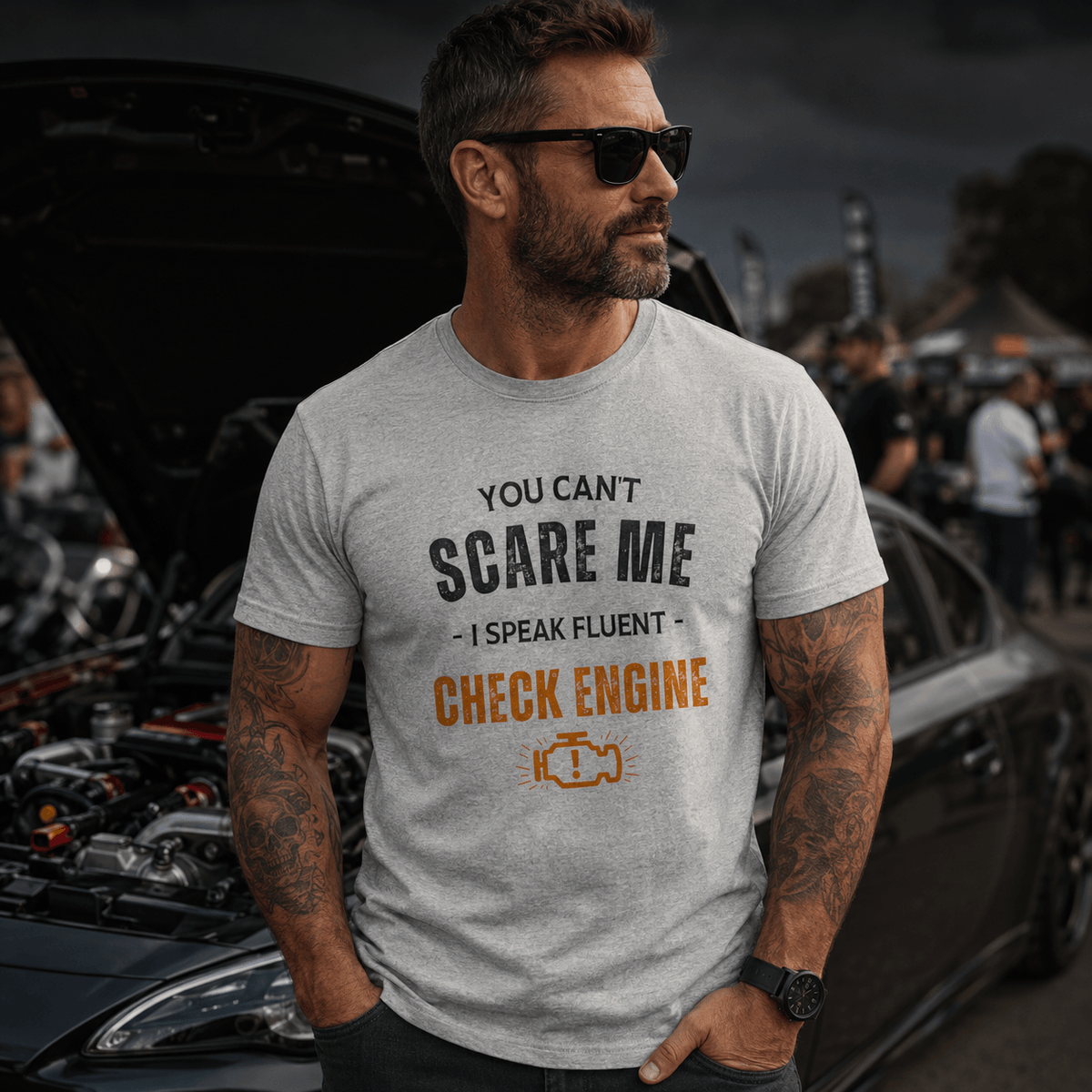 Funny Check Engine t-shirt design print | Sarcastic mechanic gift tee | 365CarMods