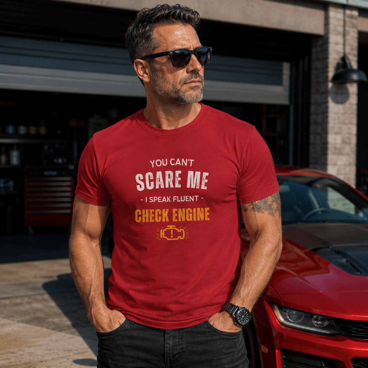Funny Check Engine shirt dark chocolate | Sarcastic mechanic tee | 365CarMods