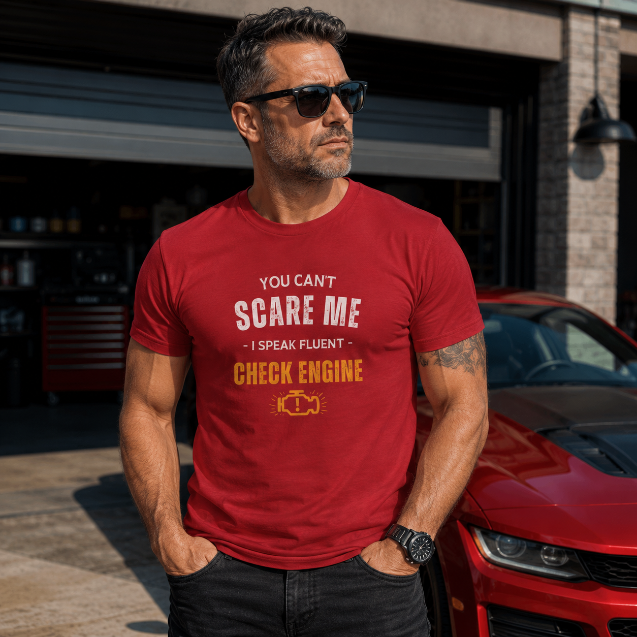 Funny Check Engine shirt dark chocolate | Sarcastic mechanic tee | 365CarMods