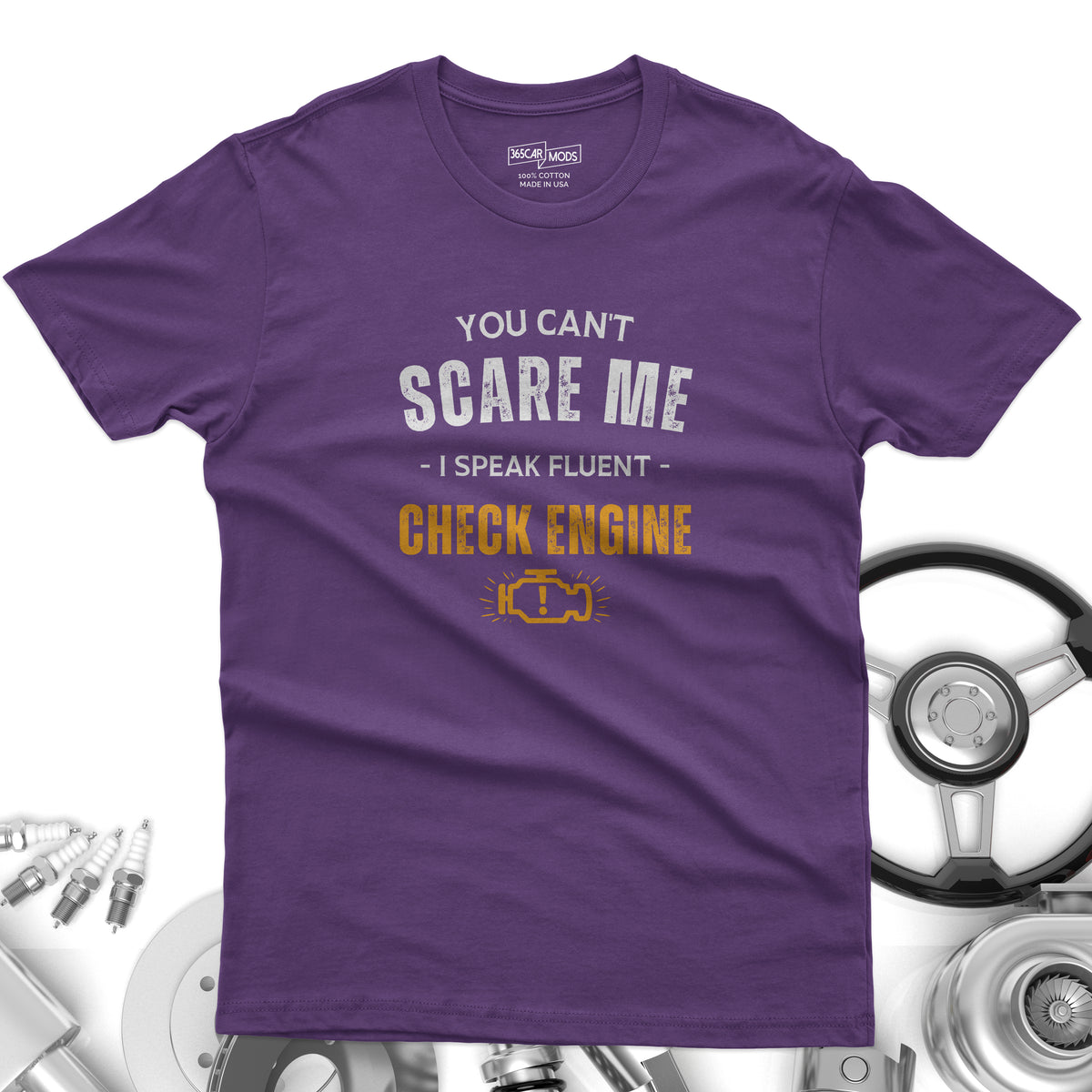 Funny Check Engine shirt royal blue | Sarcastic car tee | 365CarMods