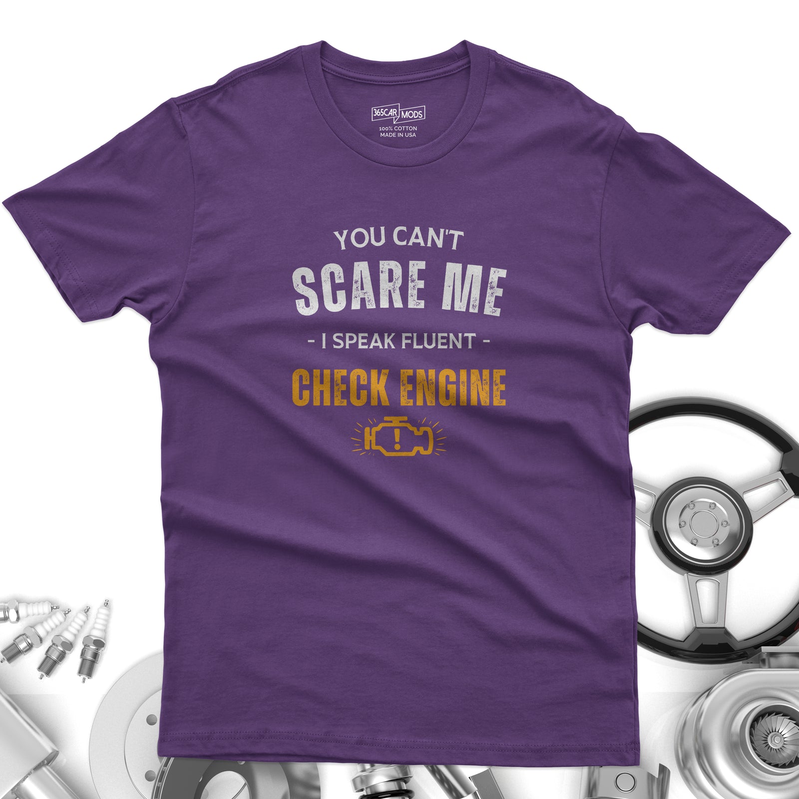 Funny Check Engine shirt royal blue | Sarcastic car tee | 365CarMods