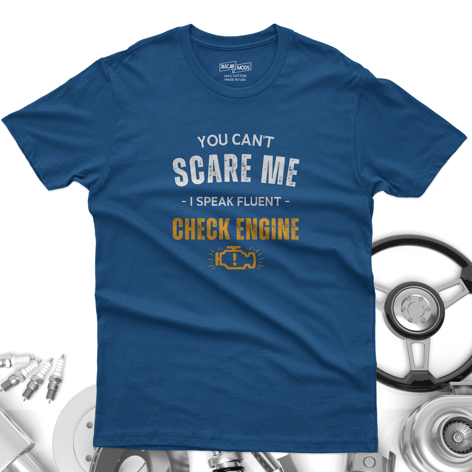 Funny Check Engine shirt white | Auto mechanic tee | 365CarMods