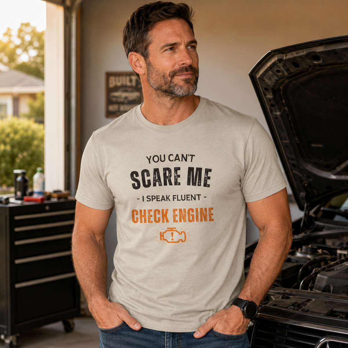 Funny Check Engine shirt purple | Car guy humor tee | 365CarMods