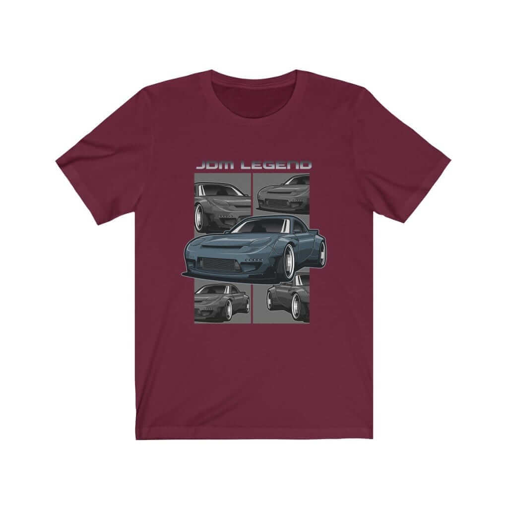 Blue Japanese car printed on maroon t-shirt, JDM tee, car guy gift, car lover, car fan, car enthusiast, petrolhead, JDM lover, boyfriend gift idea