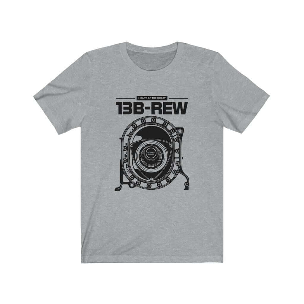 Legendary Japanese engine printed on athletic heather grey  car t-shirt designed for car lovers, car guys, car enthusiasts, JDM lovers and petrolheads