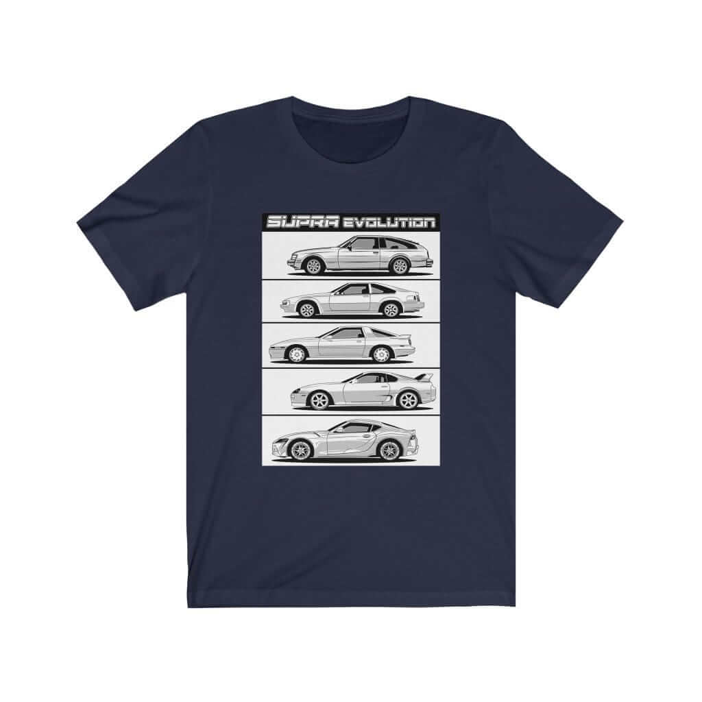 Supra Japanese cars printed on Navy car t-shirt, JDM tee, car guy gift, car lover, car fan, car enthusiast, petrolhead, JDM lover, boyfriend gift idea