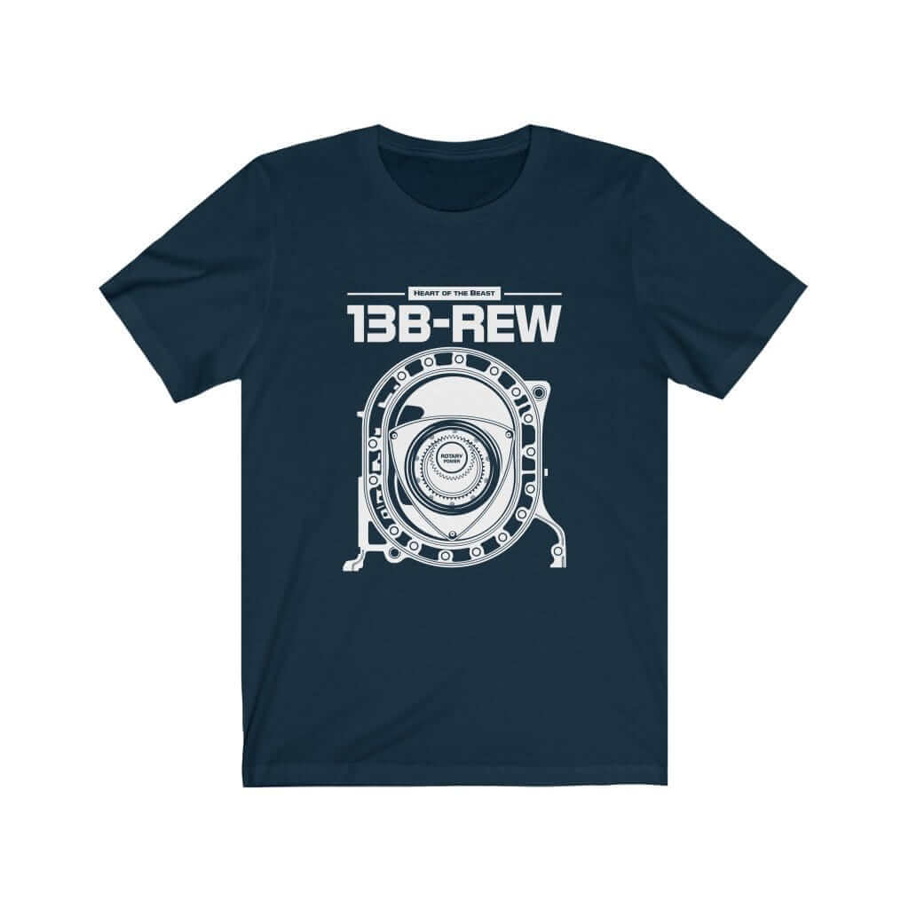 Legendary Japanese engine printed on navy car t-shirt designed for car lovers, car guys, car enthusiasts, JDM lovers and petrolheads