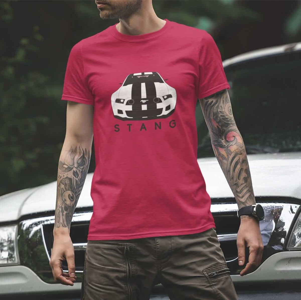 Need For Speed Muscle Car printed on red car t-shirt designed for car lovers, car guys, car enthusiasts, muscle cars lovers and petrolheads