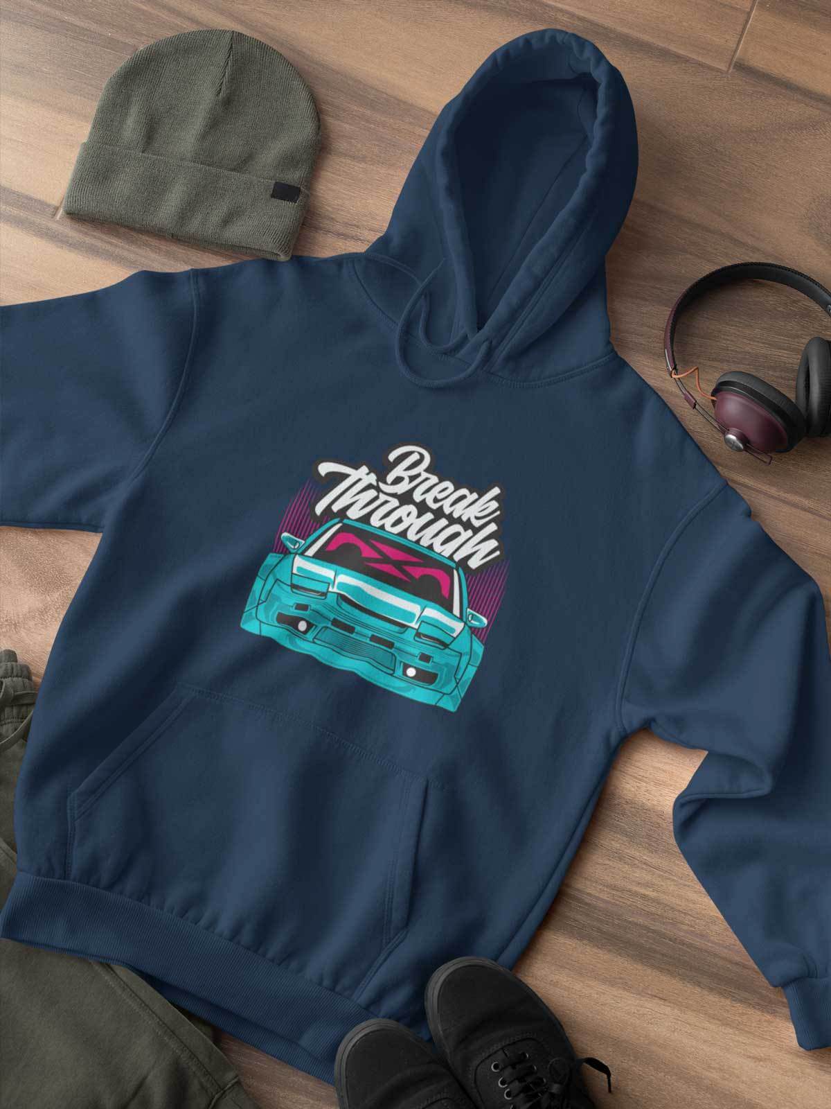 Japanese sports car printed on navy car hoodie, JDM hooded sweatshirt, car guy gift, car lover, car fan, car enthusiast, petrolhead, JDM lover, boyfriend gift idea