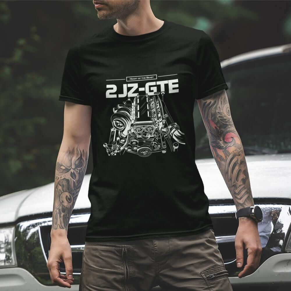 Japanese engine printed on black car t-shirt, JDM tee, car guy gift, car lover, car fan, car enthusiast, petrolhead, JDM lover, boyfriend gift idea