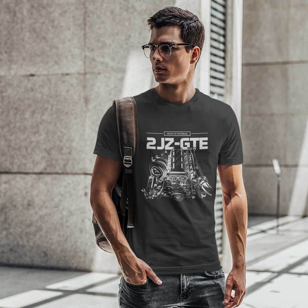 Japanese engine printed on dark grey car t-shirt, JDM tee, car guy gift, car lover, car fan, car enthusiast, petrolhead, JDM lover, boyfriend gift idea