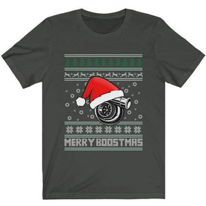 merry boostmas - ugly christmas design, funny dark grey t-shirt, car apparel, xmas gift, christmas gift, turbo, jdm, racecar, the perfect gift