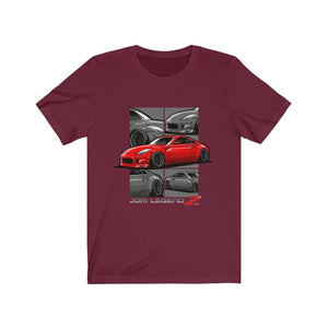 Red Japanese car printed on maroon car t-shirt, JDM tee, car guy gift, car lover, car fan, car enthusiast, petrolhead, JDM lover, boyfriend gift idea